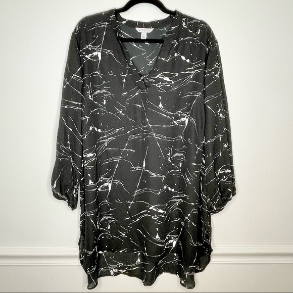 Women's Sheer Black & White Paint Splatter Blouse 2X - Picture 1 of 9